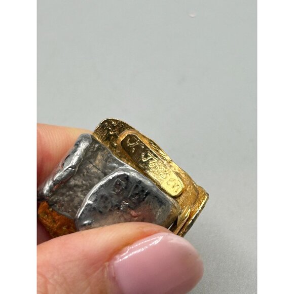Vintage 80s Signed J. Jensen Handcrafted Ring Gold & Silver Tone Adjustable Size - Picture 8 of 11